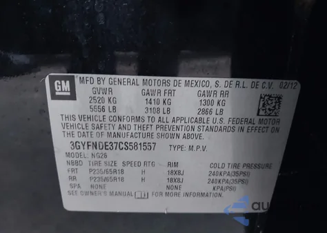 2012 Cadillac Srx Luxury Collection z USA, uszkodzony, nr VIN 3GYFNDE37CS581557